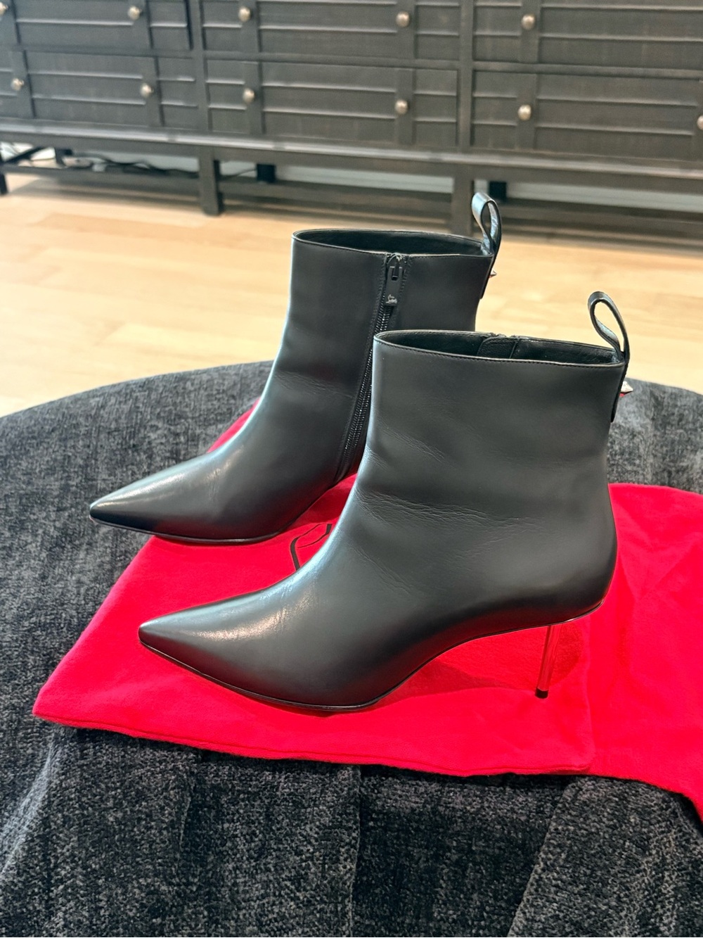 Christian Louboutin Black Pointed Toe Stiletto Ankle Boots